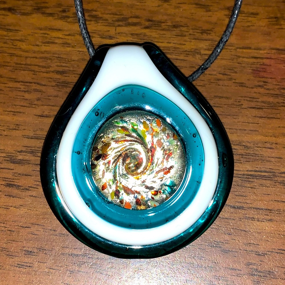 Glass Pendant Green and White handmade